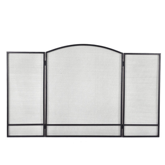Costway 3 Panel Black Folding Steel Fireplace Screen Doors