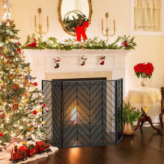 Costway 3-Panel Black Metal Foldable Fireplace Screen with Metal Mesh