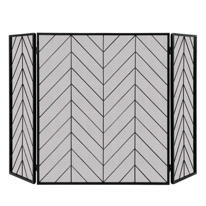 Costway 3-Panel Black Metal Foldable Fireplace Screen with Metal Mesh