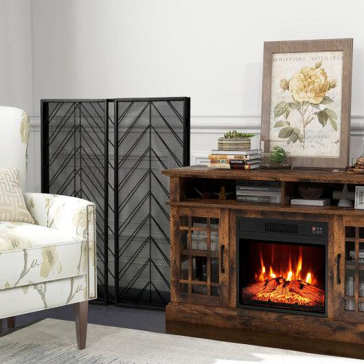 Costway 3-Panel Black Metal Foldable Fireplace Screen with Metal Mesh