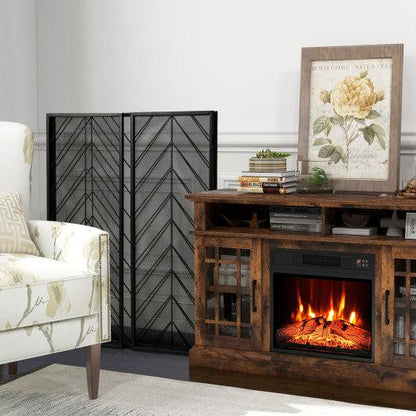 Costway 3-Panel Black Metal Foldable Fireplace Screen with Metal Mesh