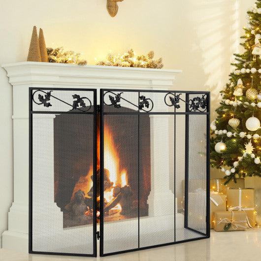 Costway 3-Panel Fireplace Screen Decor Cover with Exquisite Pattern