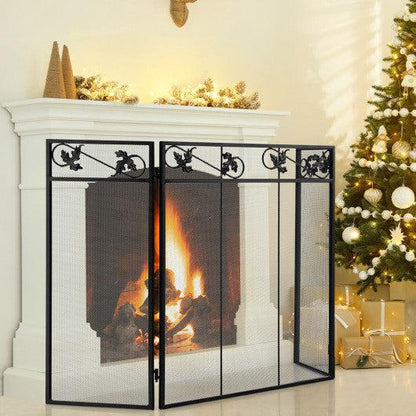 Costway 3-Panel Fireplace Screen Decor Cover with Exquisite Pattern