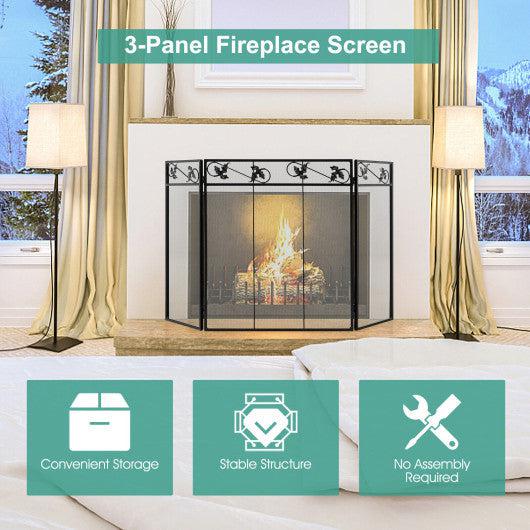 Costway 3-Panel Fireplace Screen Decor Cover with Exquisite Pattern