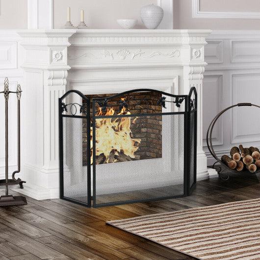 Costway 3 Panel Foldable Steel Fireplace Screen Spark Guard Fence