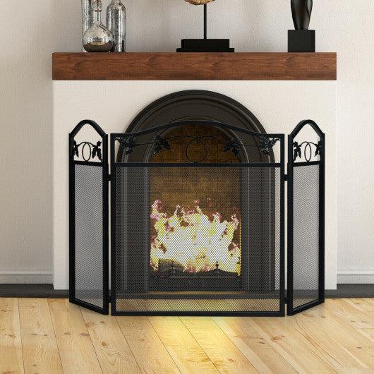 Costway 3 Panel Foldable Steel Fireplace Screen Spark Guard Fence
