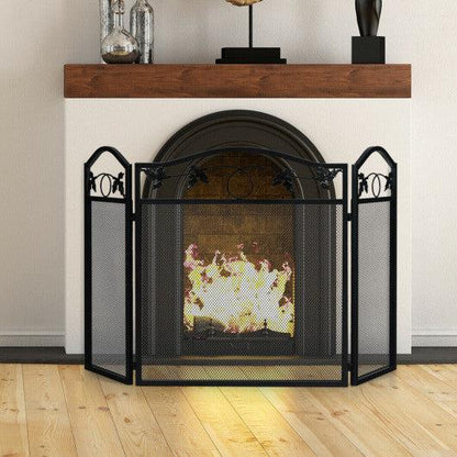 Costway 3 Panel Foldable Steel Fireplace Screen Spark Guard Fence