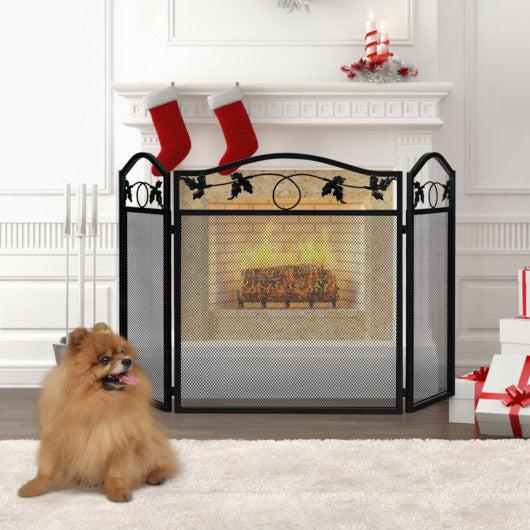 Costway 3 Panel Foldable Steel Fireplace Screen Spark Guard Fence
