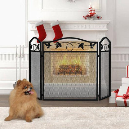 Costway 3 Panel Foldable Steel Fireplace Screen Spark Guard Fence