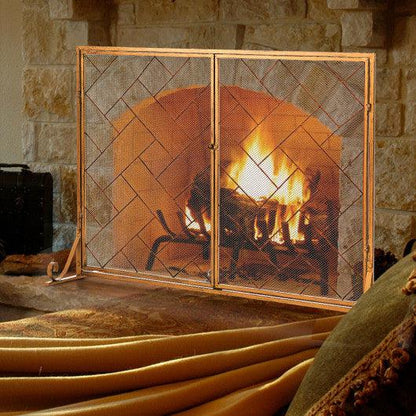 Costway 3-Panel Golden Folding Wrought Iron Fireplace Screen with Doors and 4 Pieces Tools Set