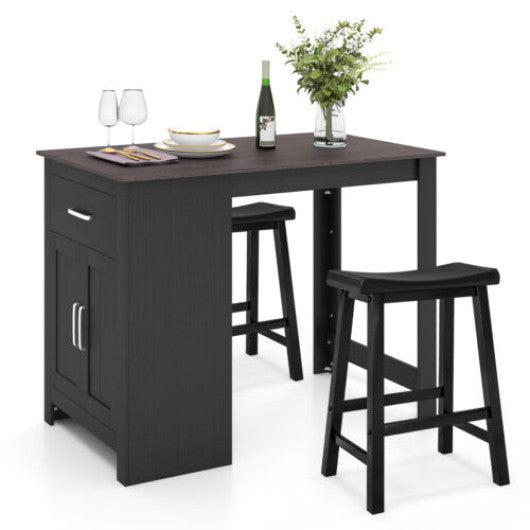 Costway 3-Piece Black Bar Table Set for 2 with 2 Saddle Stools for Dining Room