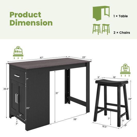Costway 3-Piece Black Bar Table Set for 2 with 2 Saddle Stools for Dining Room