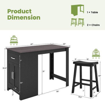 Costway 3-Piece Black Bar Table Set for 2 with 2 Saddle Stools for Dining Room
