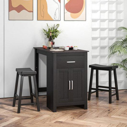 Costway 3-Piece Black Bar Table Set for 2 with 2 Saddle Stools for Dining Room