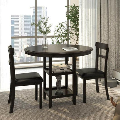Costway 3 Pieces Dining Set with Counter Height Round Dining Table and 2 Upholstered Chairs
