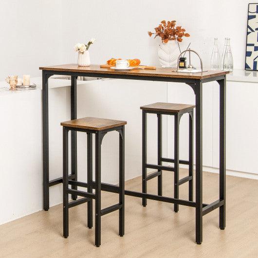 Costway 3 Pieces Rustic Brown Industrial Bar Table and Chairs Set with Metal Frame