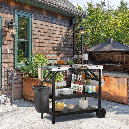 Costway 3 Tiers Black Foldable Outdoor Cart on 2 Wheels with Phone Holder