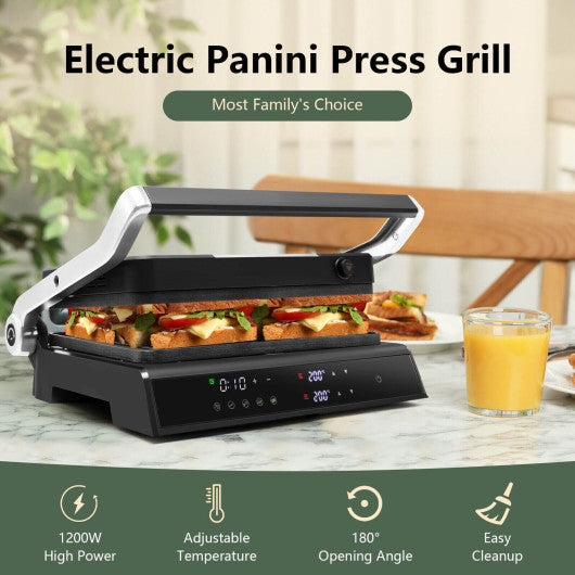Costway 3-in-1 Black Electric Panini Press Grill with Non-Stick Coated Plates