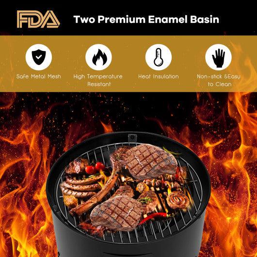 Costway 3-in-1 Portable Round Charcoal Smoker BBQ Grill with Built-in Thermometer