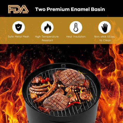 Costway 3-in-1 Portable Round Charcoal Smoker BBQ Grill with Built-in Thermometer