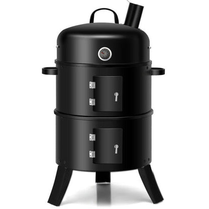 Costway 3-in-1 Portable Round Charcoal Smoker BBQ Grill with Built-in Thermometer