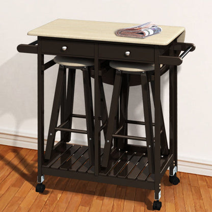 Costway 3 pcs Rolling Kitchen Island Cart with 2 Stools