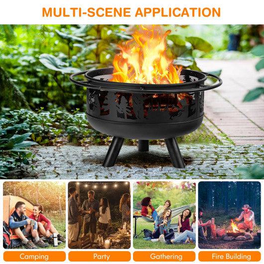 Costway 30" Outdoor Wood Burning Fire Pit with Fire Poker and Cooking Grill - Black