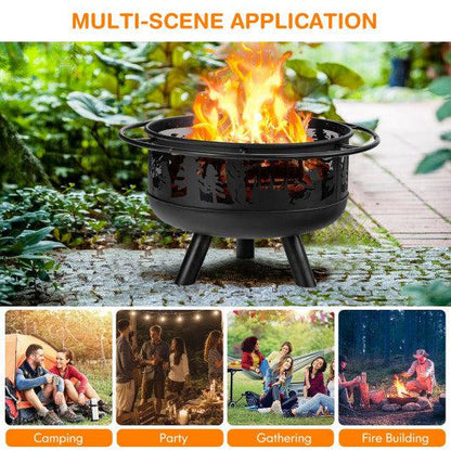 Costway 30" Outdoor Wood Burning Fire Pit with Fire Poker and Cooking Grill - Black