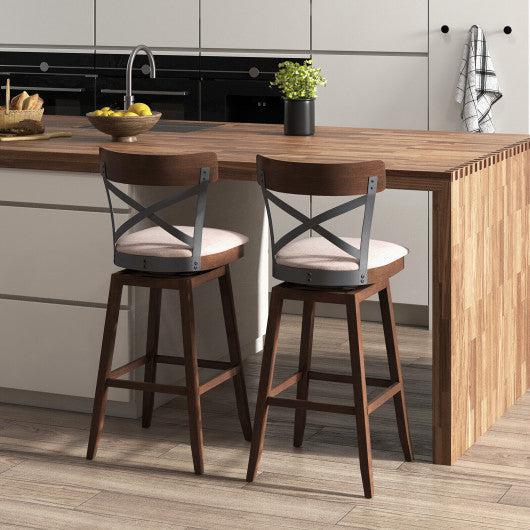 Costway 30" Set of 2 Wooden Swivel Bar Stools with Cushioned Seat and Open X Back