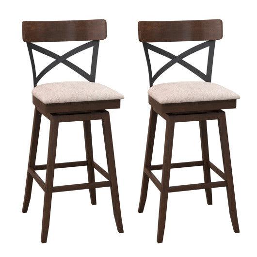 Costway 30" Set of 2 Wooden Swivel Bar Stools with Cushioned Seat and Open X Back