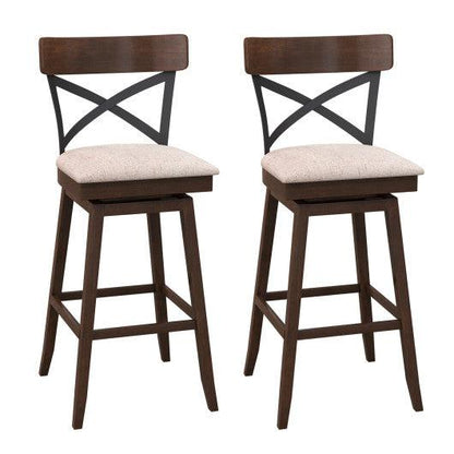 Costway 30" Set of 2 Wooden Swivel Bar Stools with Cushioned Seat and Open X Back