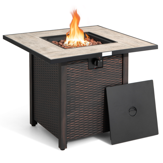 Costway 30" Square Propane Gas Fire Pit Table Ceramic Tabletop