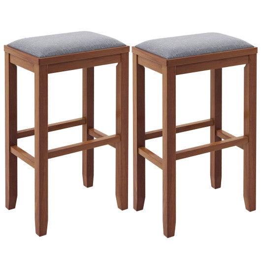 Costway 31" 2 Pieces Brown Upholstered Bar Stool Set with Solid Rubber Wood Frame and Footrest