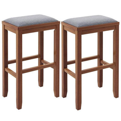 Costway 31" 2 Pieces Brown Upholstered Bar Stool Set with Solid Rubber Wood Frame and Footrest
