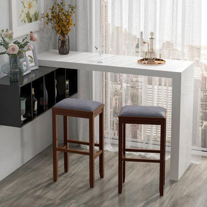 Costway 31" 2 Pieces Brown Upholstered Bar Stool Set with Solid Rubber Wood Frame and Footrest