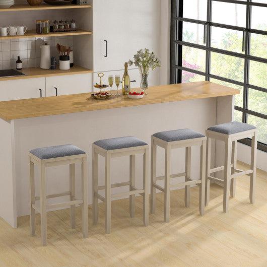 Costway 31" 2 Pieces White Upholstered Bar Stool Set with Solid Rubber Wood Frame and Footrest