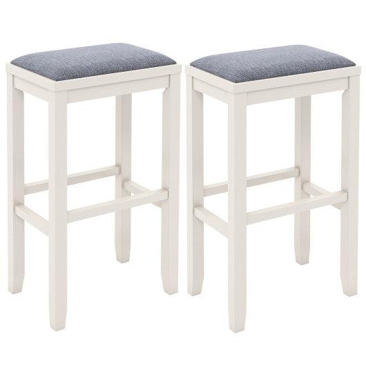 Costway 31" 2 Pieces White Upholstered Bar Stool Set with Solid Rubber Wood Frame and Footrest