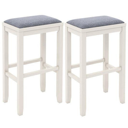 Costway 31" 2 Pieces White Upholstered Bar Stool Set with Solid Rubber Wood Frame and Footrest