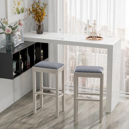 Costway 31" 2 Pieces White Upholstered Bar Stool Set with Solid Rubber Wood Frame and Footrest