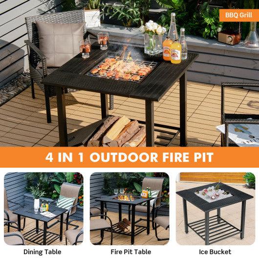 Costway 31" Outdoor Fire Pit Dining Table with Cooking BBQ Grate
