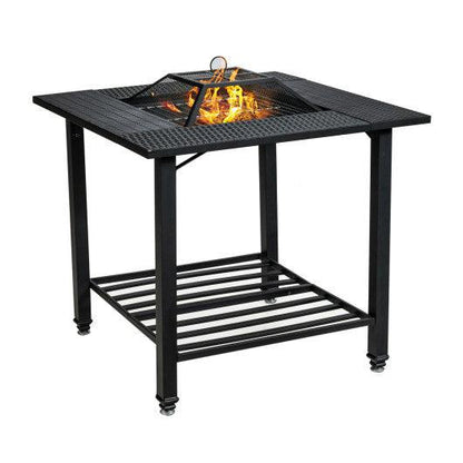 Costway 31" Outdoor Fire Pit Dining Table with Cooking BBQ Grate