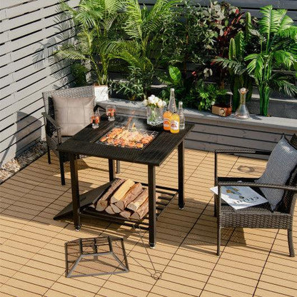 Costway 31" Outdoor Fire Pit Dining Table with Cooking BBQ Grate