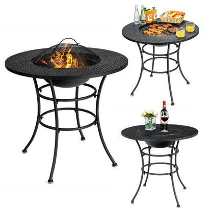 Costway 31.5' Patio Fire Pit Dining Table With Cooking BBQ Grate
