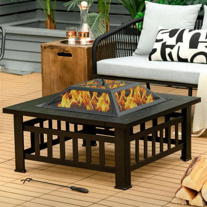 Costway 32" 3-in-1 Outdoor Square Fire Pit Table with BBQ Grill and Rain Cover for Camping