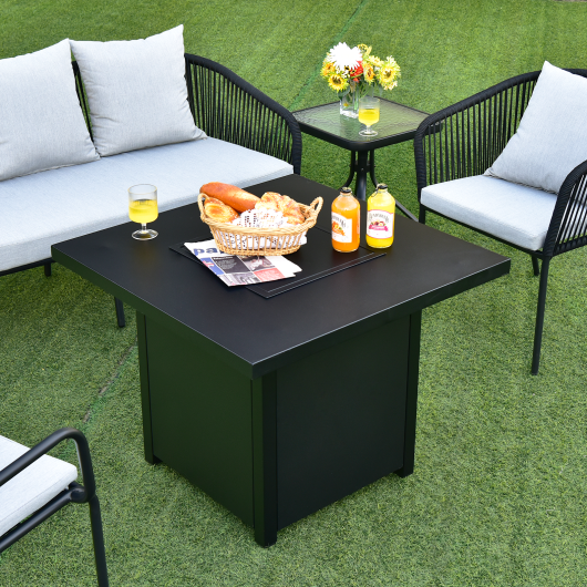 Costway 32" 40,000 BTU Propane Fire Pit Table with Lid and Fire Glass