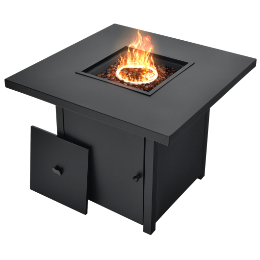 Costway 32" 40,000 BTU Propane Fire Pit Table with Lid and Fire Glass