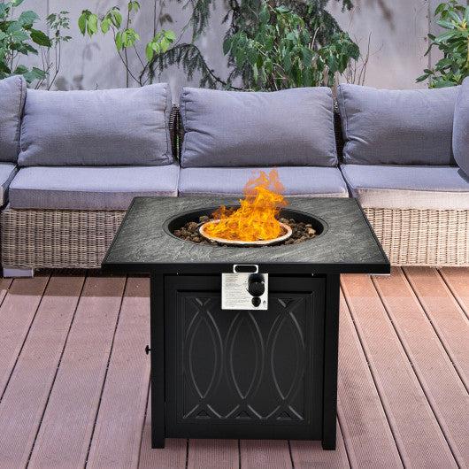 Costway 32" 50000 BTU Black Liquid Propane Fire Pit Table Square Tabletop with Lava Rocks Cover