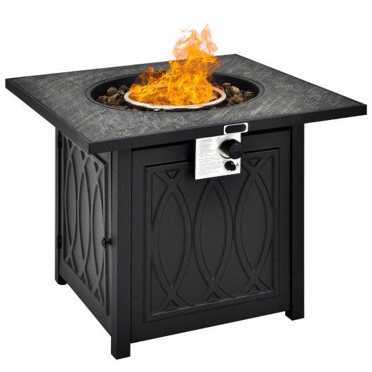 Costway 32" 50000 BTU Black Liquid Propane Fire Pit Table Square Tabletop with Lava Rocks Cover