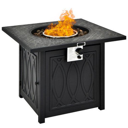 Costway 32" 50000 BTU Black Liquid Propane Fire Pit Table Square Tabletop with Lava Rocks Cover