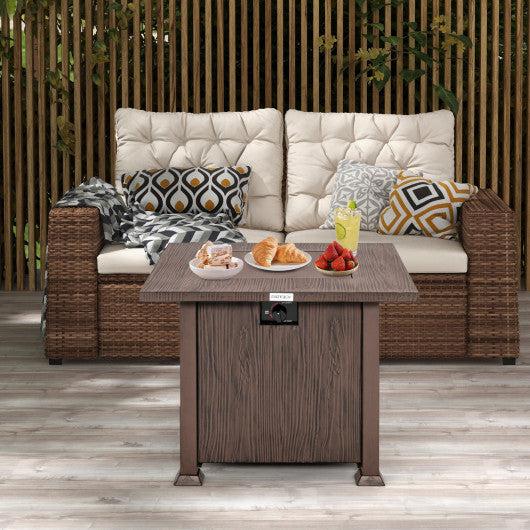 Costway 32" 50,000 BTU Brown Square Fire Pit Table with Lid and Lava Rocks